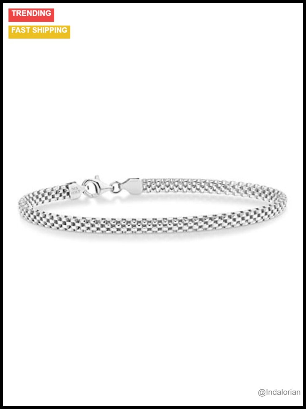 925 Sterling Silver 4mm Mesh Link Chain Bracelet 6.5"